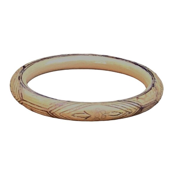 Unique Antique Engraved Amber Bangle Bracelet "Japanned" Gilded - Picture 3 of 11